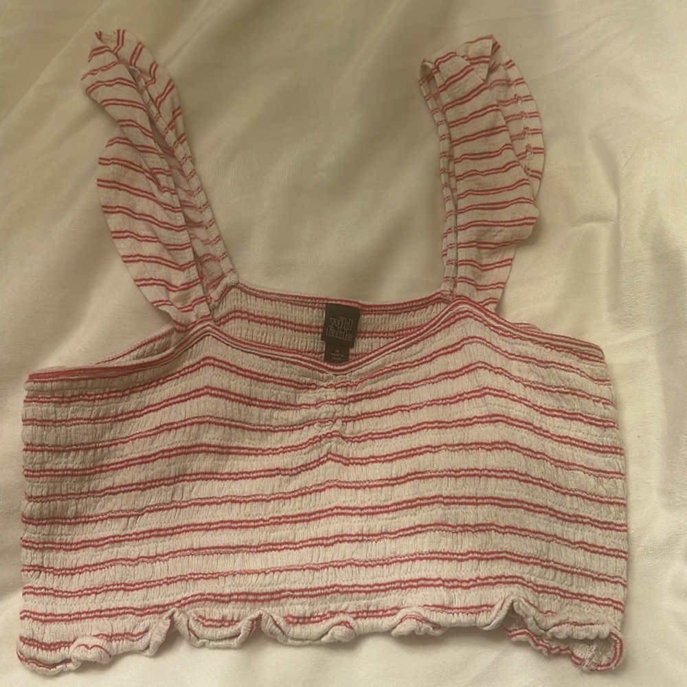 Smocked Crop Top Tank M Red White